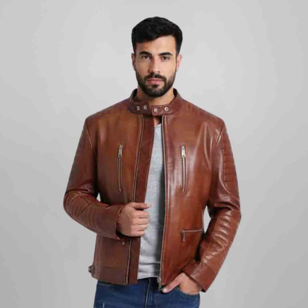 Saint Ellis Burgundy Leather Men's Cafe Racer Jackets