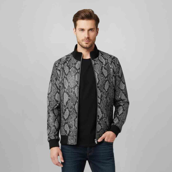 Saint Milly Grey Leather Men's Bomber Style Jackets