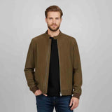 Saint Moreno Olive Suede Leather Men's Bomber Style Jackets