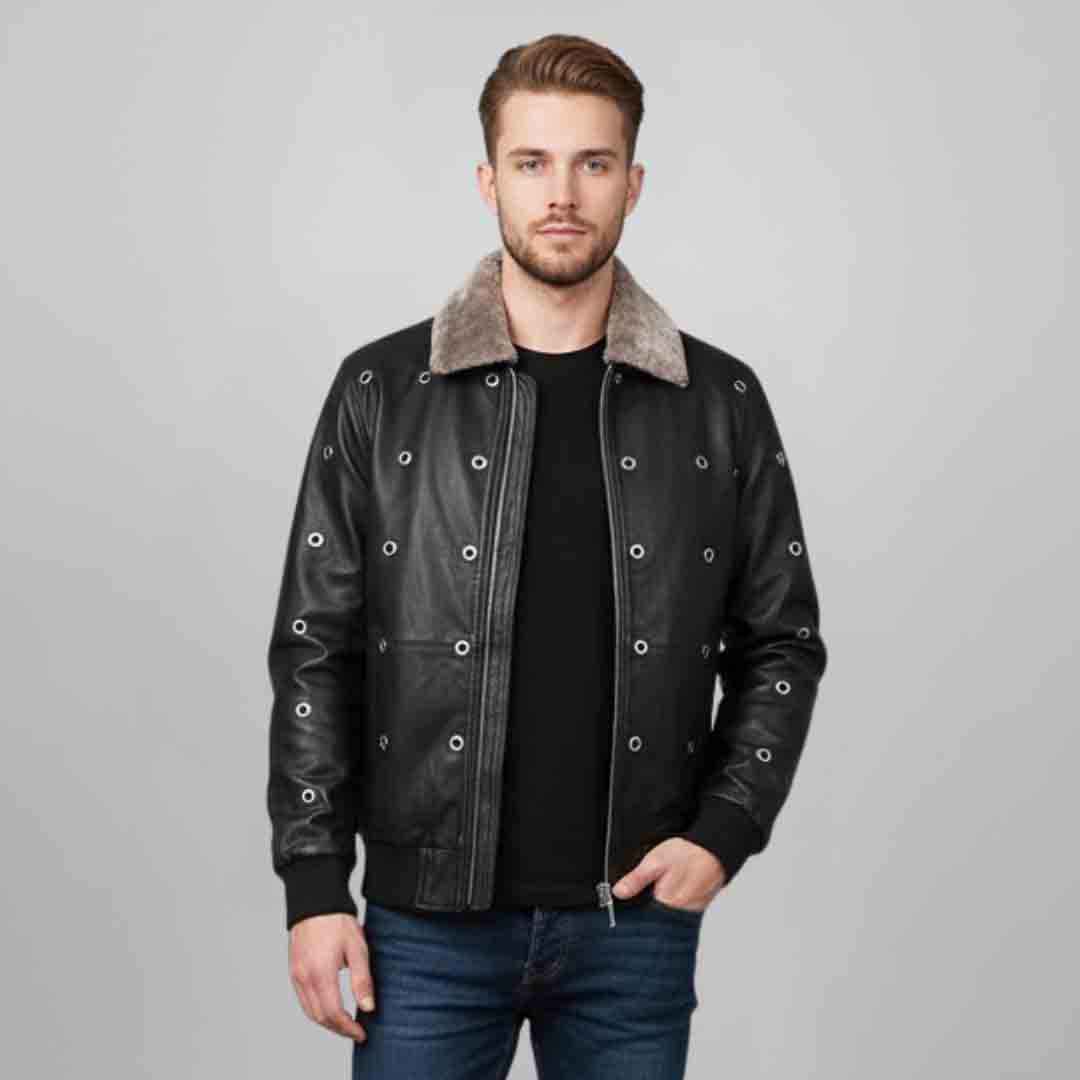 Saint Joshua Black Leather Men's Jackets