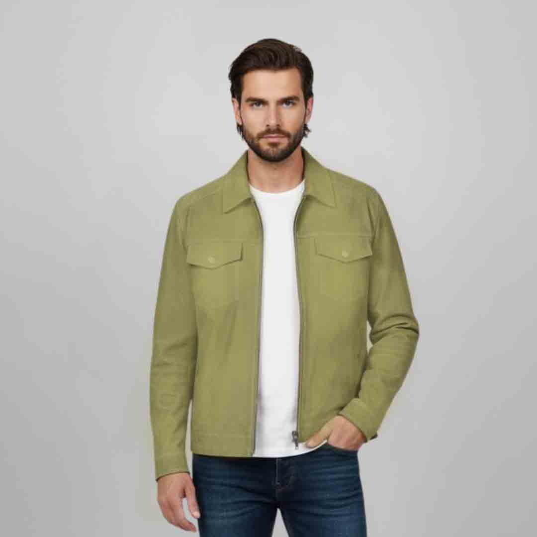 Saint Ruben Lime Suede Leather Men's Jacket With Collars