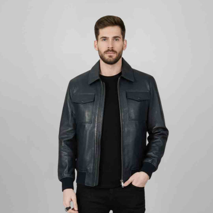 Saint Frayn Black Leather Men's Jackets