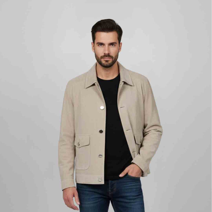 Saint Boris Off White Leather Men's Jacket With Collars