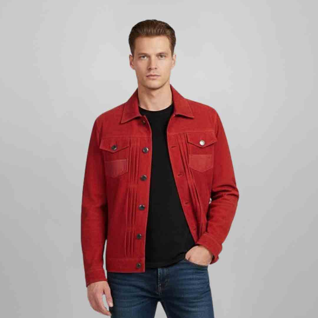 Saint Nico Red Leather Men's Jacket With Collars