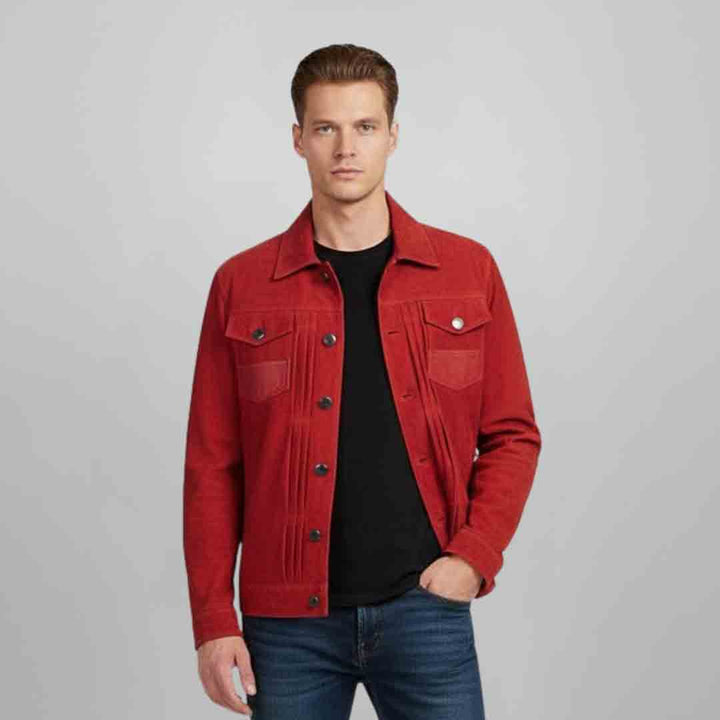 Saint Nico Red Leather Men's Jacket With Collars