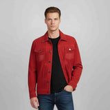 Saint Nico Red Leather Men's Jacket With Collars