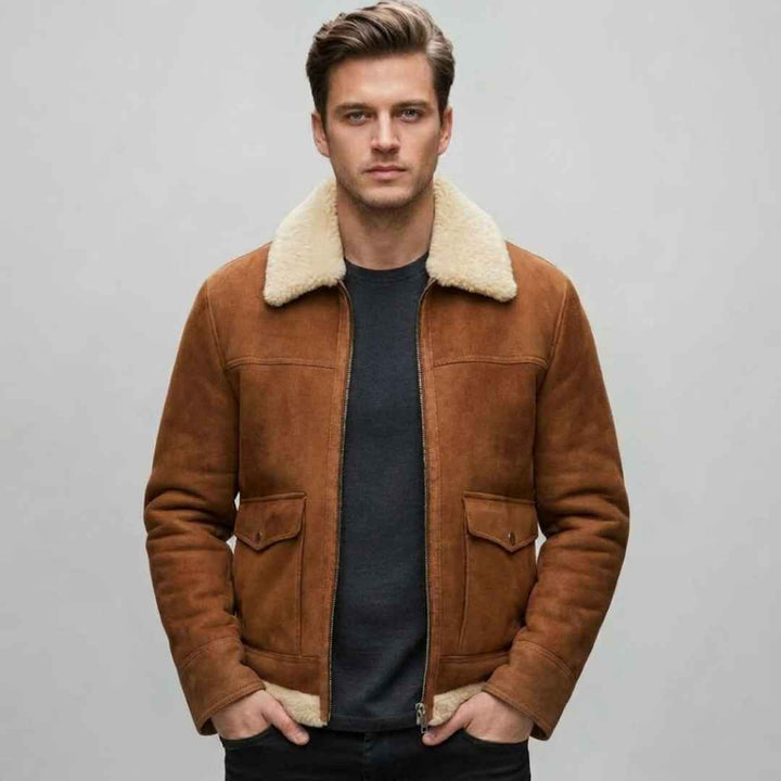 Saint Brown Men Leather Jacket