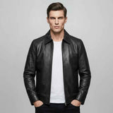 Saint Black Men Leather Jacket