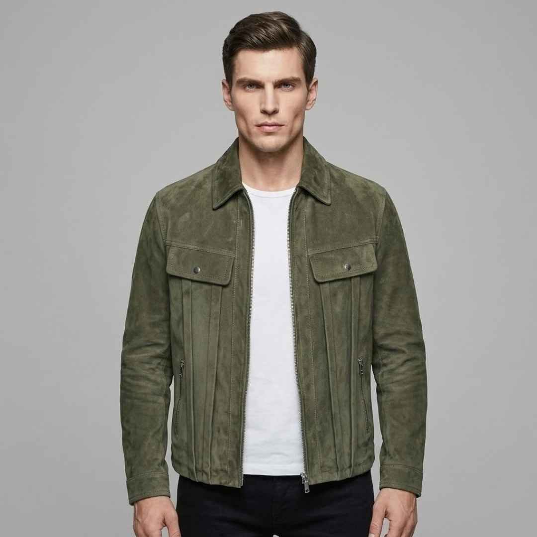 Saint Men Olive Leather Jacket