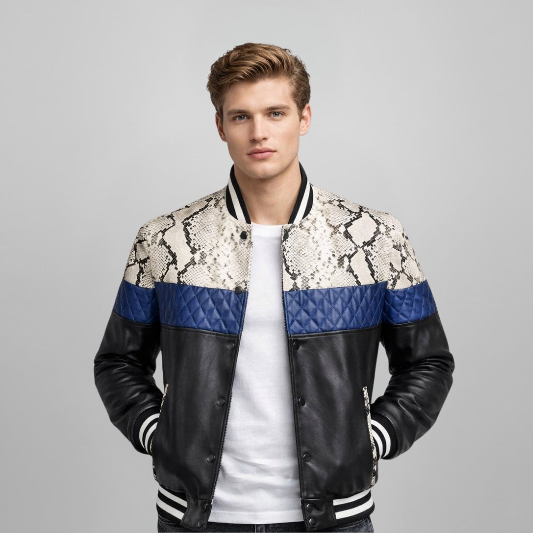 Saint Moreno White Python Print Leather Men's Jackets