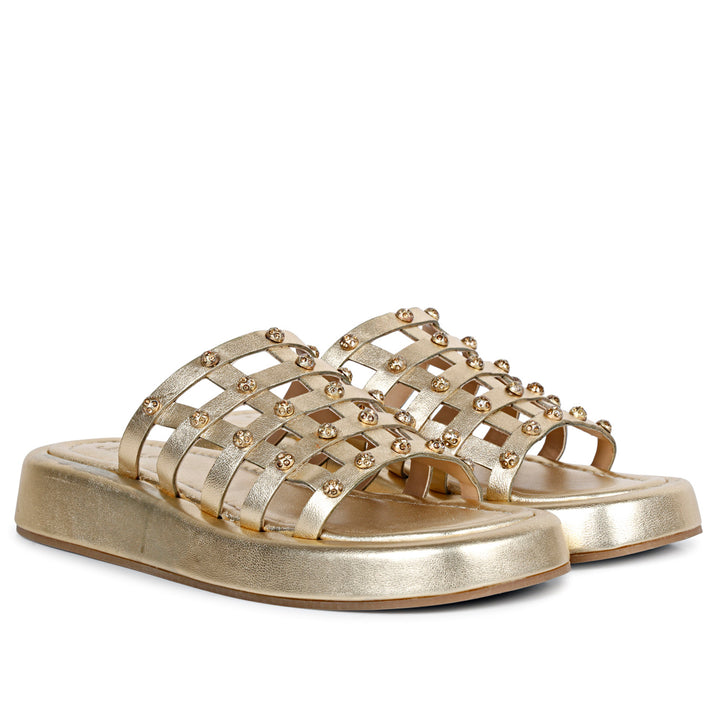 SaintG Womens Gold Leather Sandals