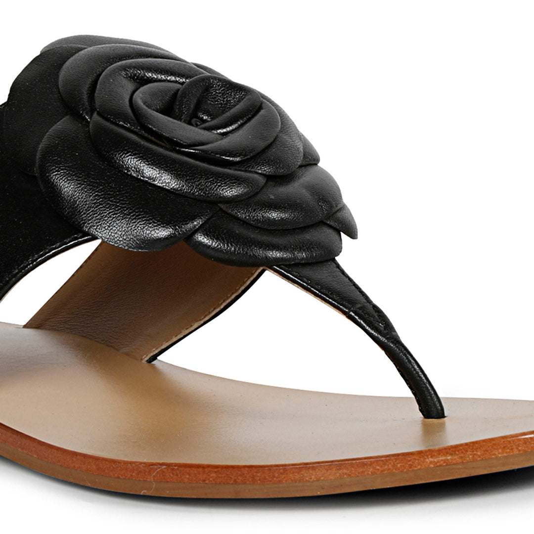 SaintG Womens Black Leather Sandals