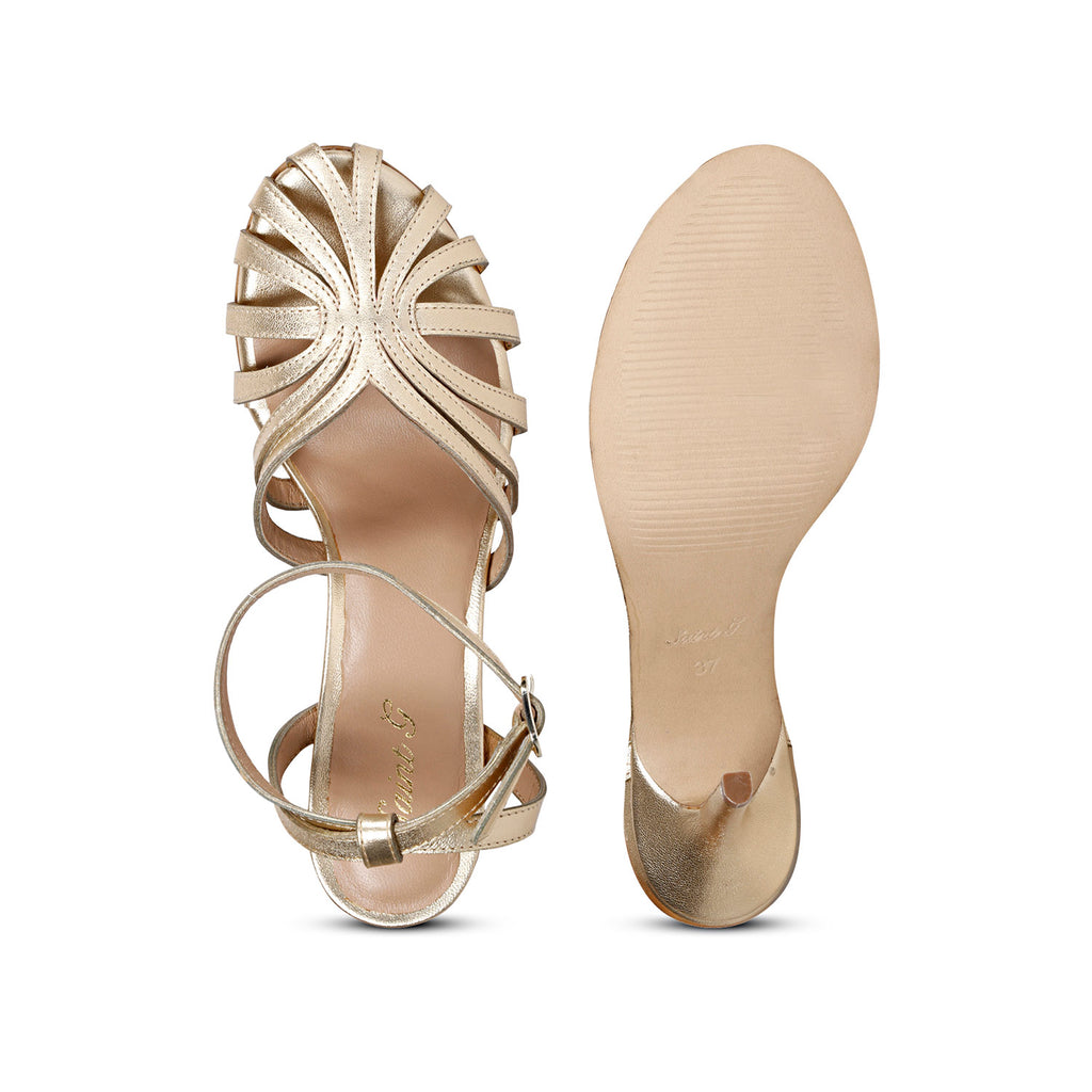 SaintG Womens Gold Leather Sandals