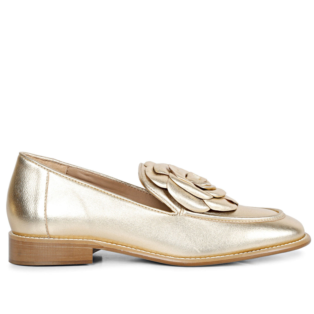 SaintG Womens Gold Leather Moccasins