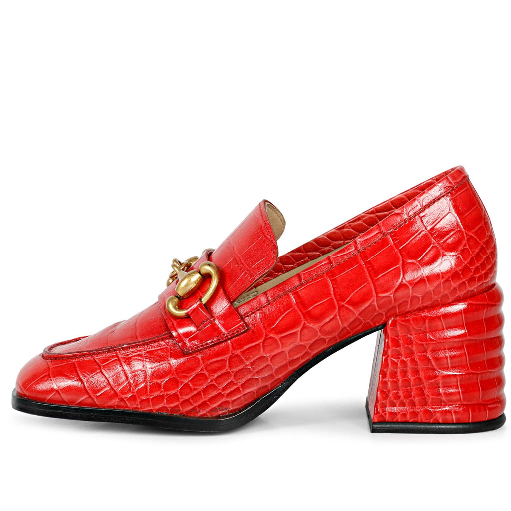SaintG Womens Red Leather Moccasins