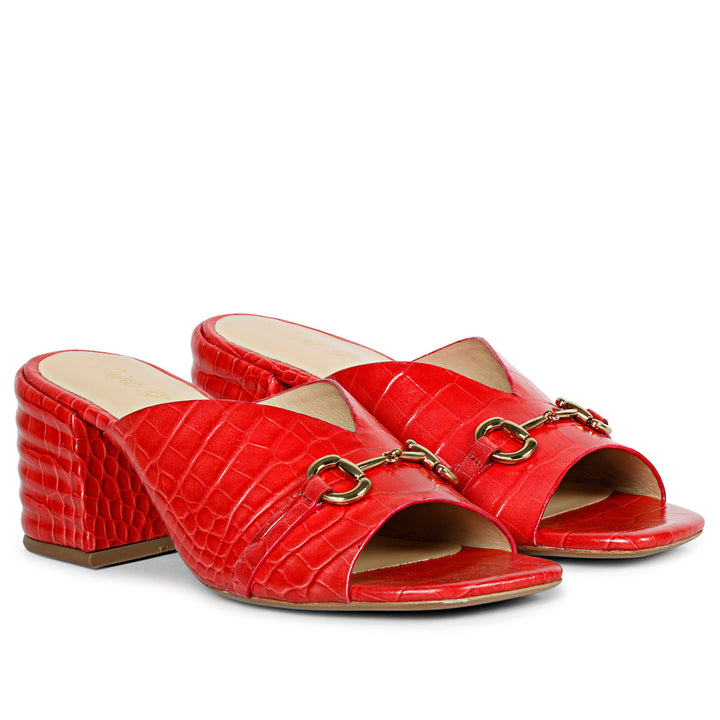 SaintG Womens Red Leather Sandals