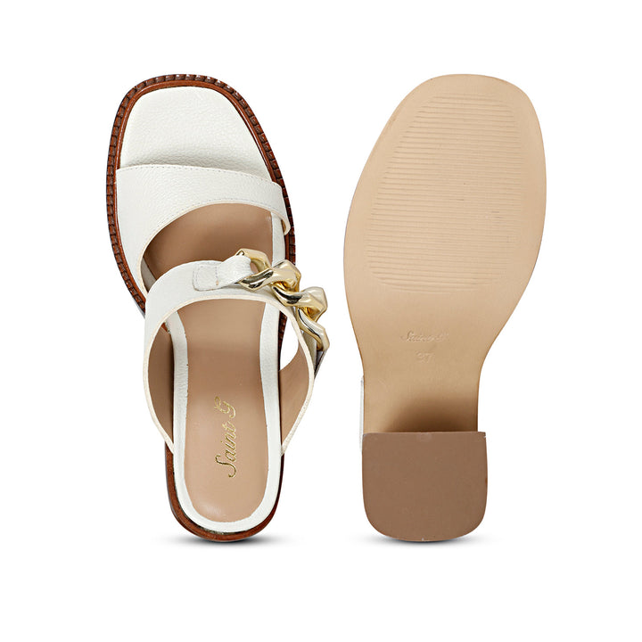 SaintG Womens White Leather Sandals