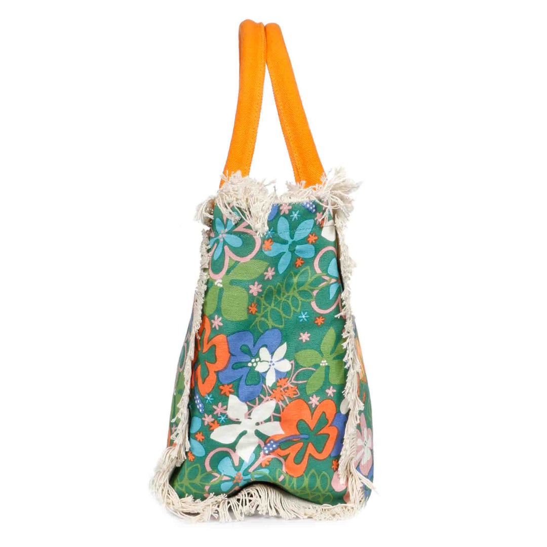 Favore Floral Printed Shopper Canvas Tote Bag With Tasselled
