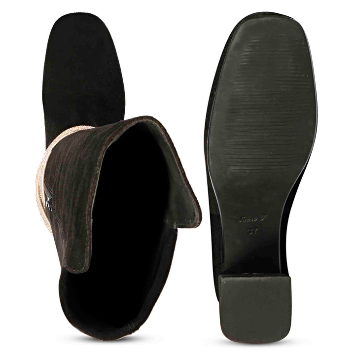 Saint Lumina Golden Cord String Black Leather Knee High Boots