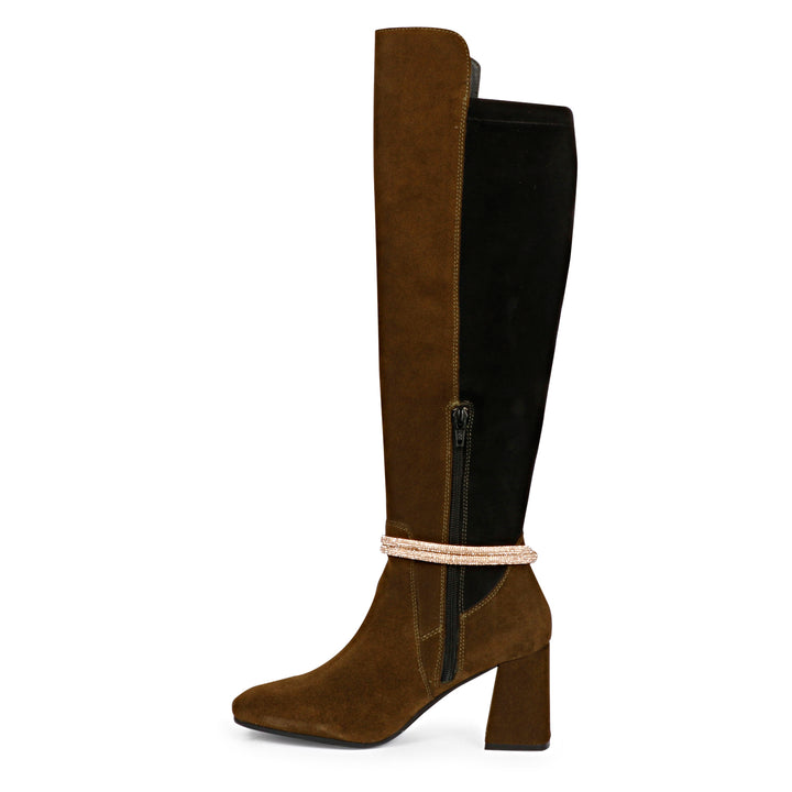 Saint Lumina Golden Cord String Olive Leather Knee High Boots