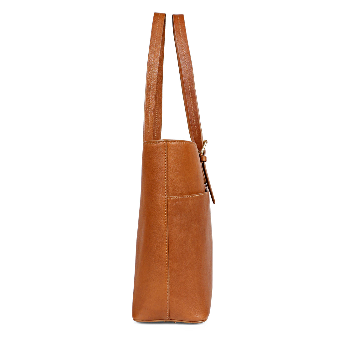 Favore Womens Tan Leather Structured Shoulder Bag