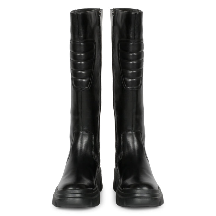 Eloïse Black Leather Lug Sole Long Boots