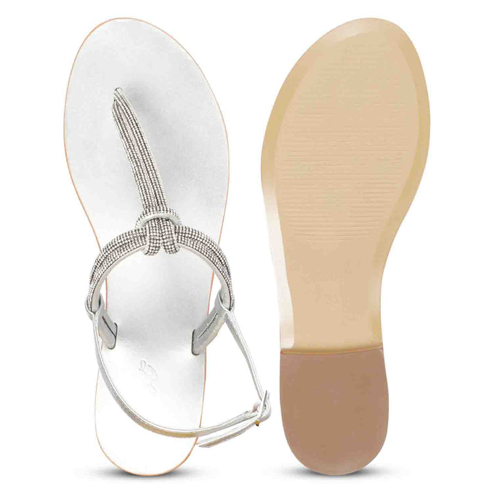Saint Elsie Silver Leather Flat Sandal