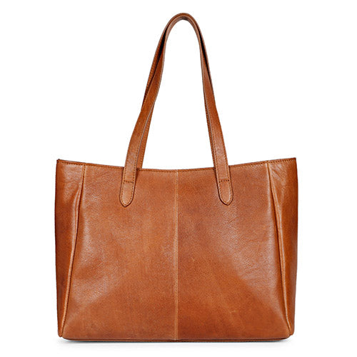 Favore Womens Tan Leather Structured Shoulder Bag