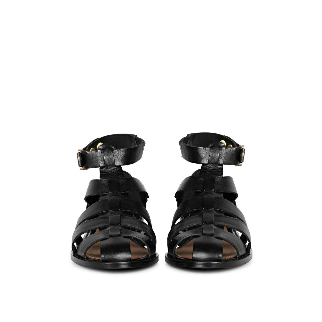 Lillian Black Leather Strappy Sandals