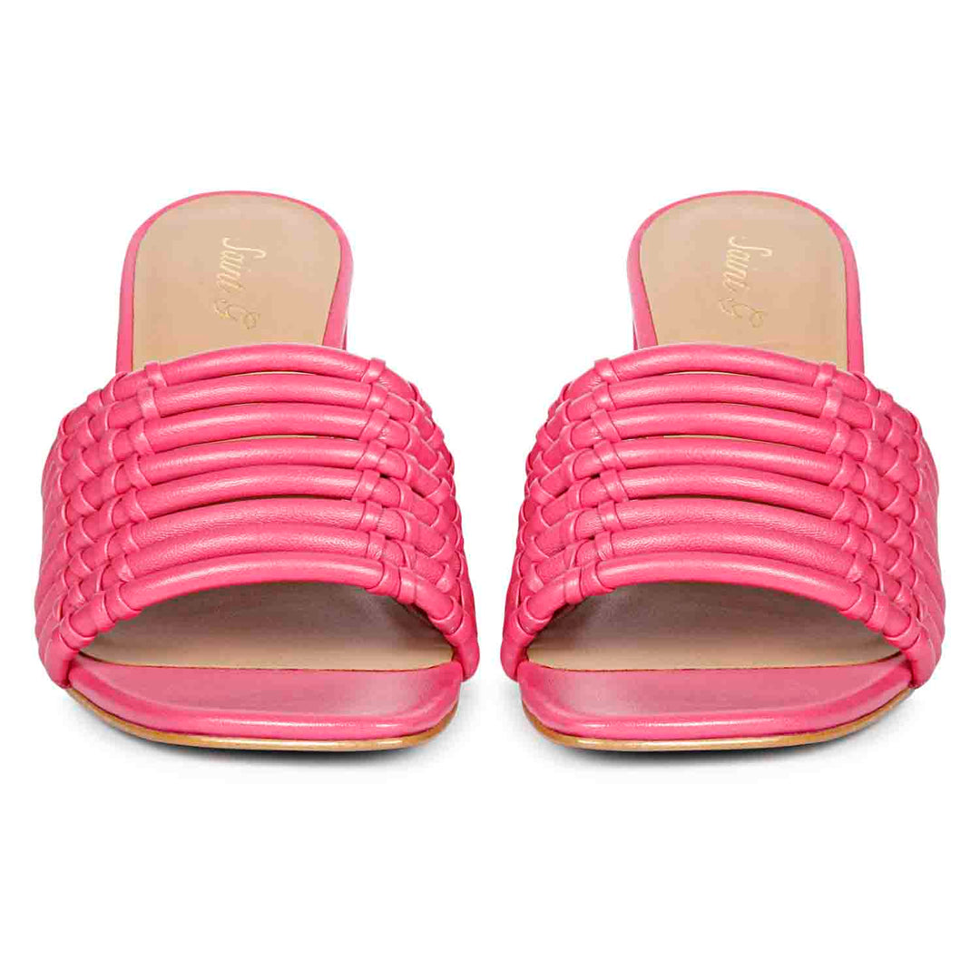 Strappy hot pink heels by Saint Bethany - elevate your style with these leather block heels