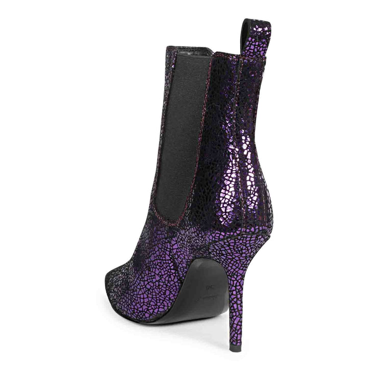 Purple leather kitten heel boots with a sleek and stylish design, perfect for adding a pop of color to your outfit