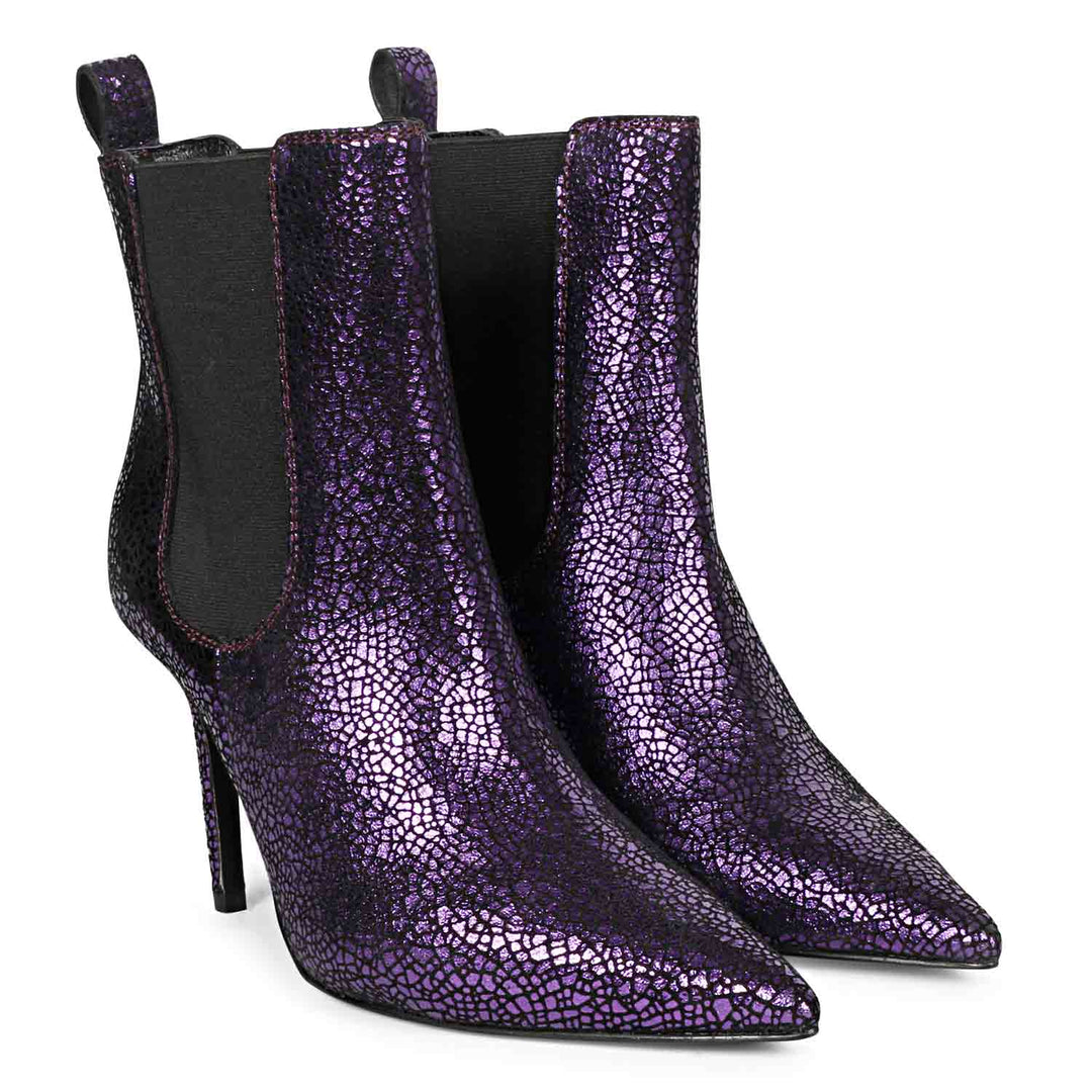 Saint Arely Purple Leather Kitten Heel Boots