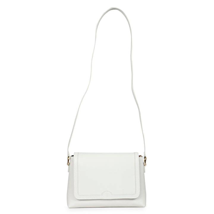 Favore White Leather Small Structured Sling Bag
