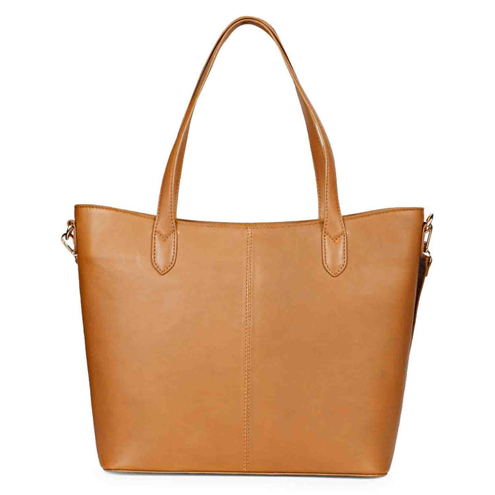 Favore Tan Leather Oversized Structured Shoulder Bag with Tasselled