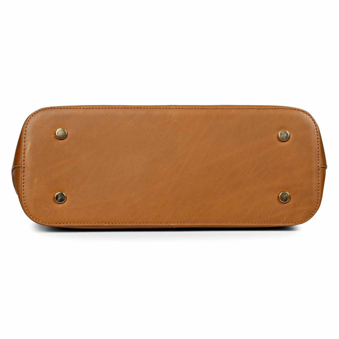 Favore Tan Leather Oversized Structured Shoulder Bag with Tasselled
