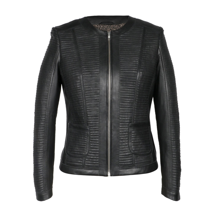 Saint Oaklynn Women Black Leather Quilted Jackets