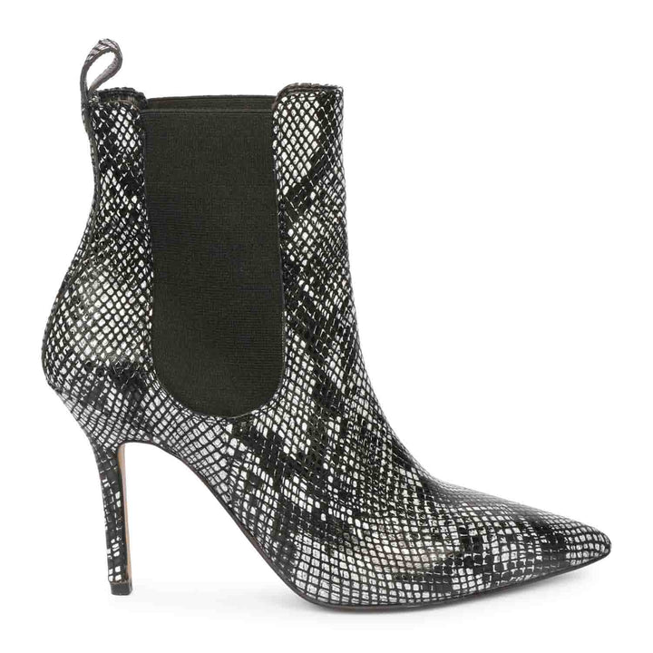 Saint Arely Grey Snake Print Leather Kitten Heel Boots
