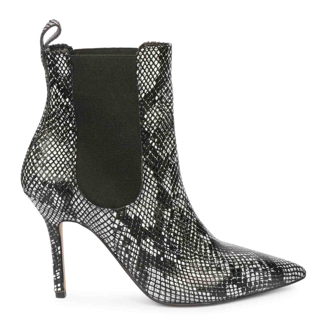 Chic snake print leather kitten heel boots for a stylish look. Perfect for any occasion. Elevate your style with these trendy boots