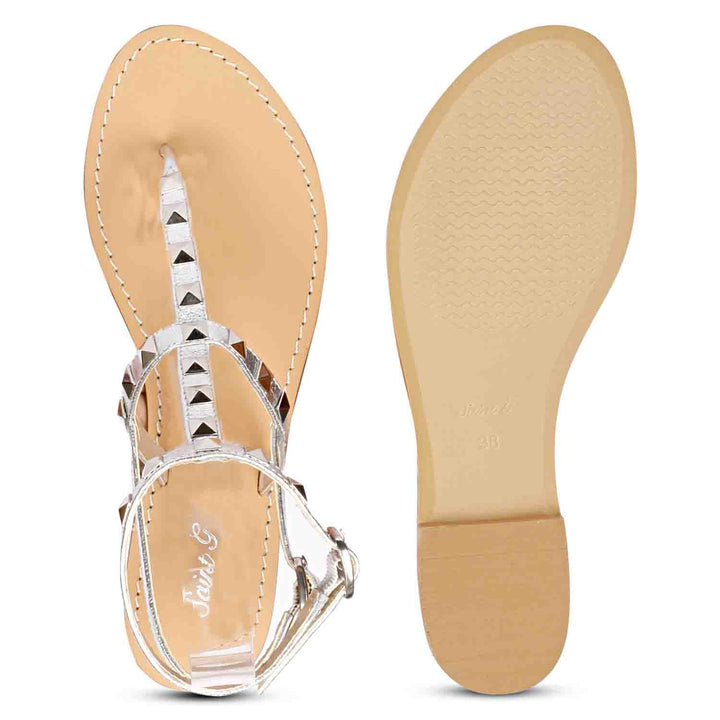 Saint Millie Silver Leather Flat Sandal