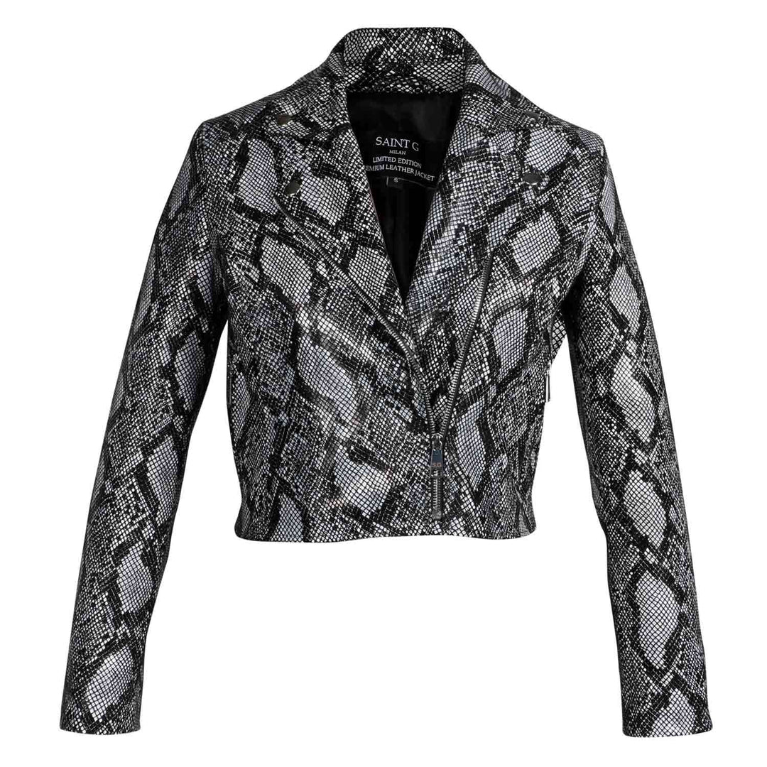 Grey Leather Jacket by Saint Evie - Unleash your inner fashionista! A versatile, trendy piece for every occasion.
