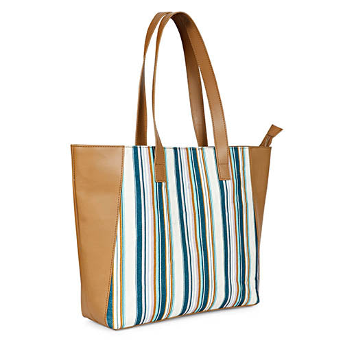 Favore Striped Brown & White Leather Structured Shoulder Bag