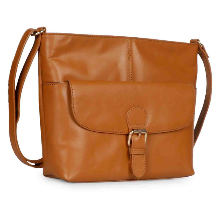 Favore Tan Women Leather Structured Sling Bag
