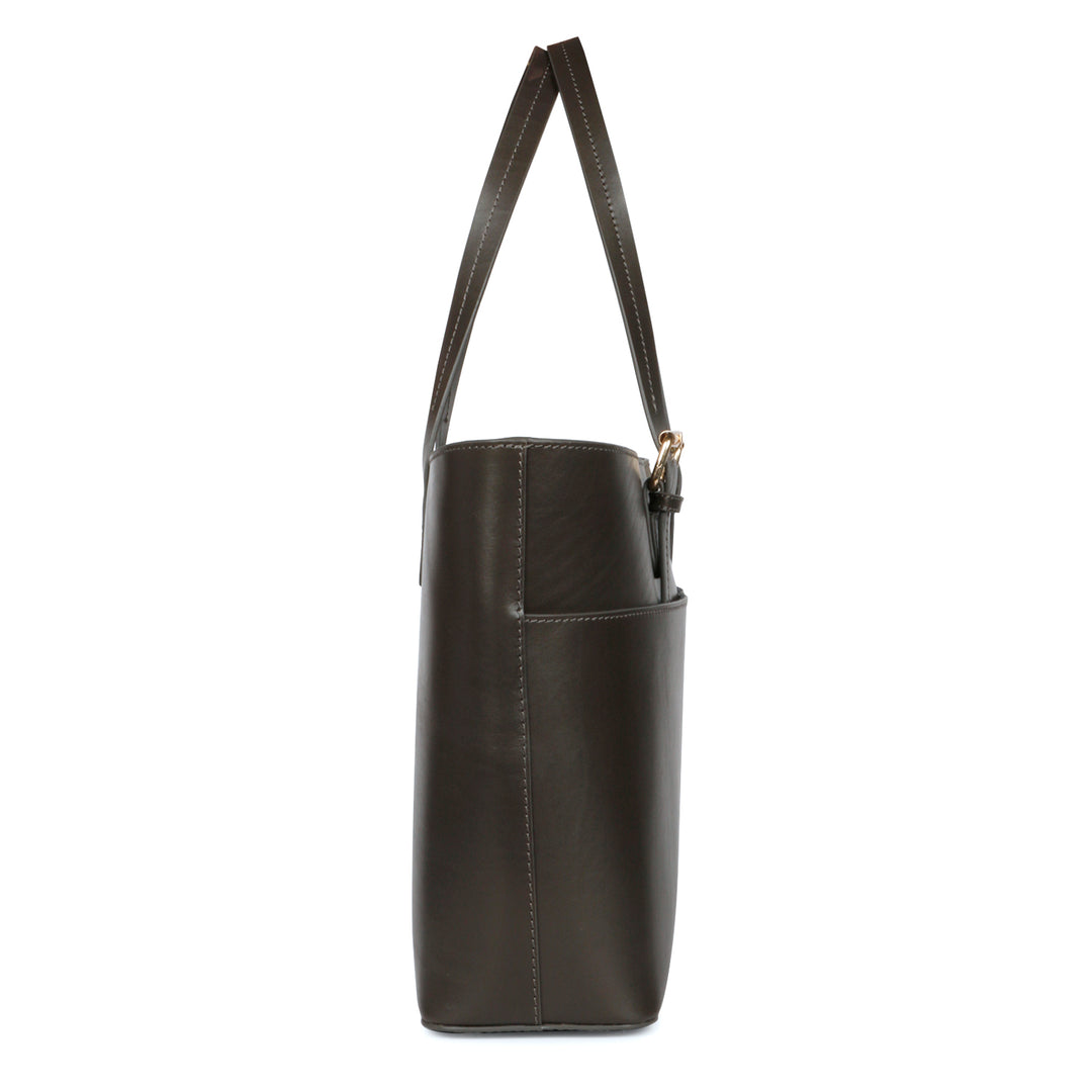 Favore Coffee Leather Shopper Shoulder Bag