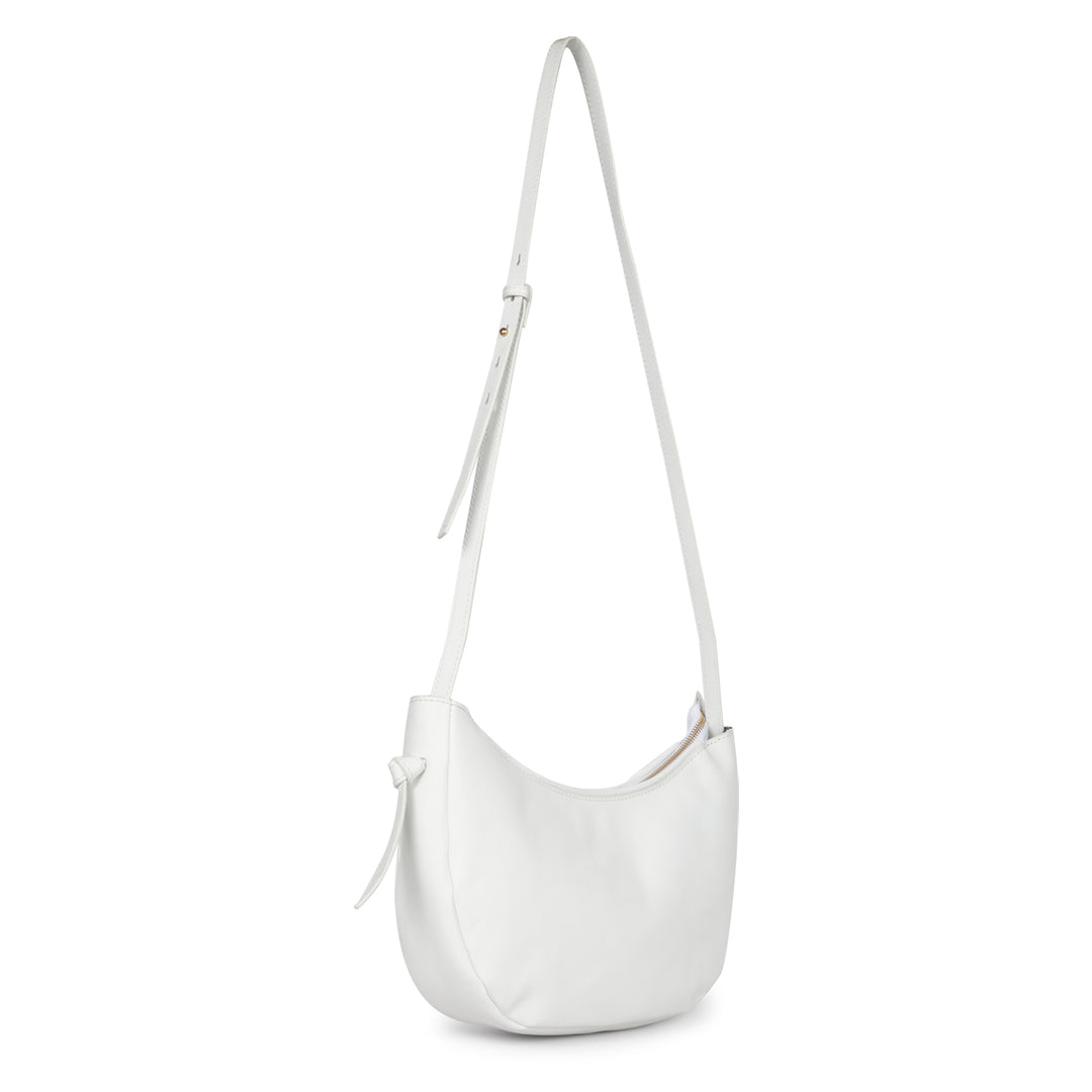 Favore Womens White Leather Half Moon Shoulder Bag