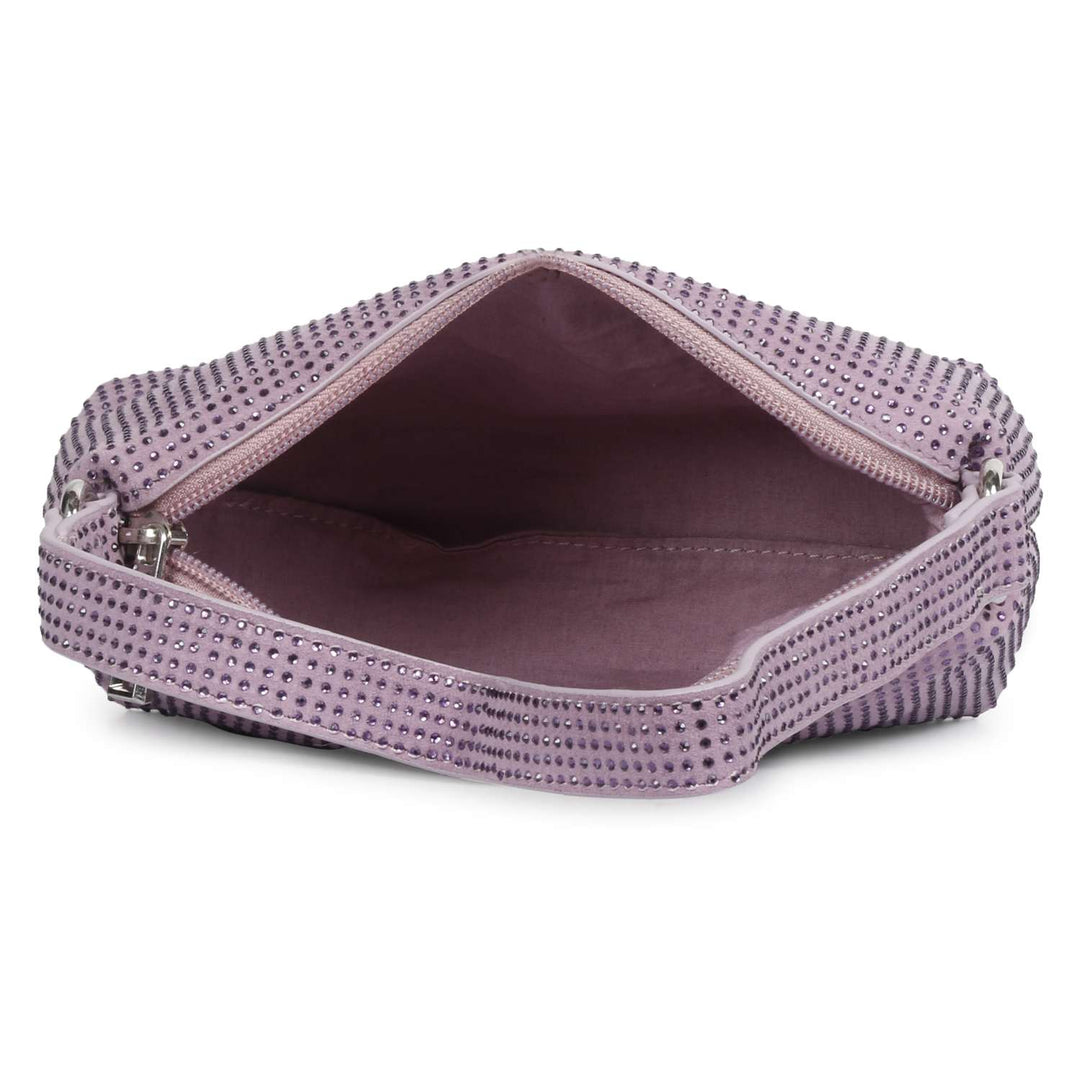 Aria Crystal Embellished Lilac Leather Mini Handbags