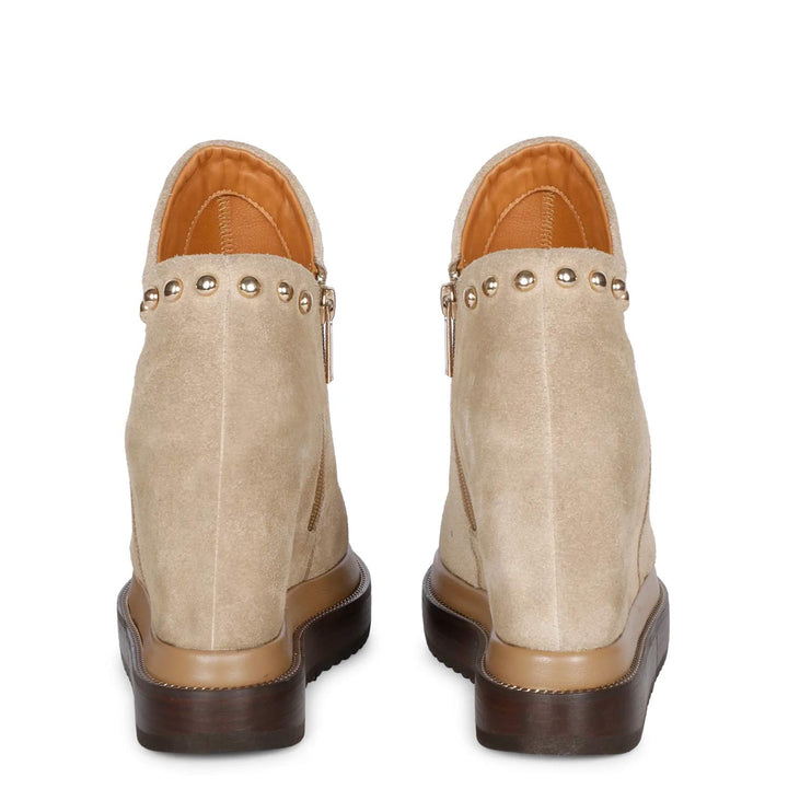 Saint Emily Beige Suede Wedge Boots - Stylish ankle boots with inner wedge heel in luxurious beige suede leather.