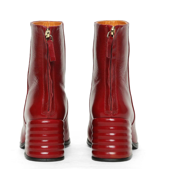 Saint Joanna Red Leather Back Zipper High Ankle Boots