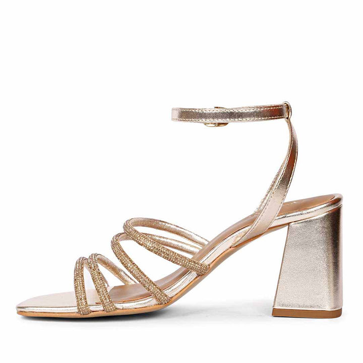 Luxury gold leather party block heels