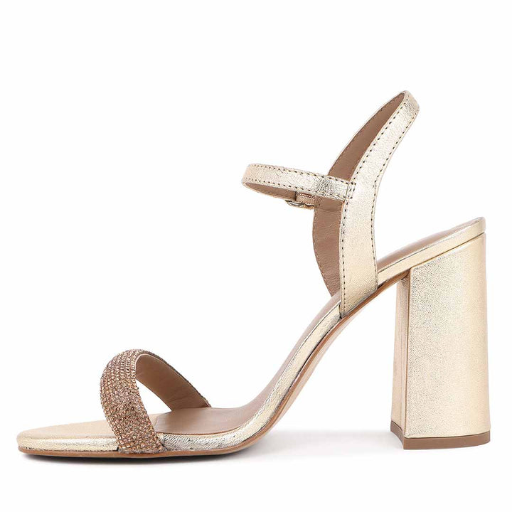 Metallic platinum high heel sandals