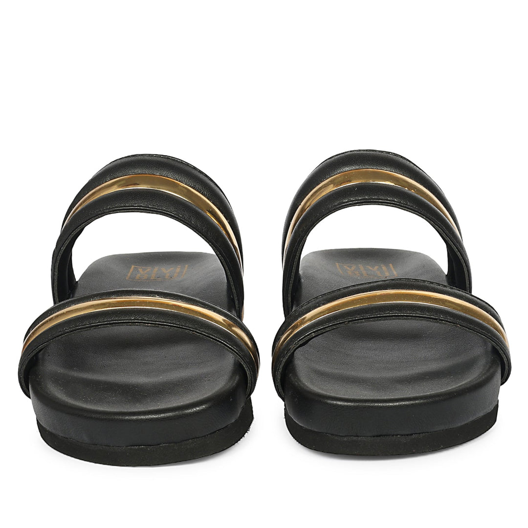 Daniela Black Leather Footbed Sandals